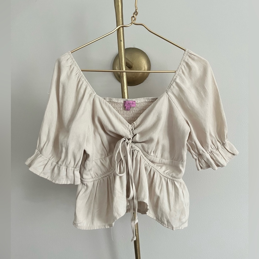 Francesca's Collections Cream bohemian minimalist casual summer  Tie-Front top M